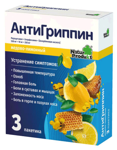 Антигриппин 5г №3 (мед-лимон) пор. д/приг. р-ра Natur Produkt